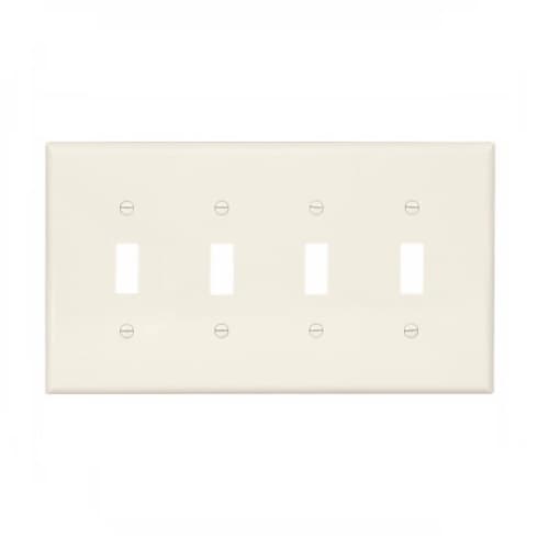 4-Gang Toggle Wall Plate, Mid-Size, Polycarbonate, Almond