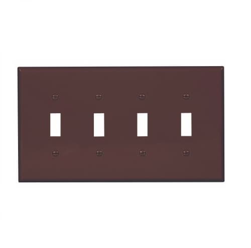 4-Gang Toggle Wall Plate, Mid-Size, Polycarbonate, Brown