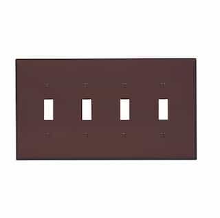 4-Gang Toggle Wall Plate, Mid-Size, Polycarbonate, Brown