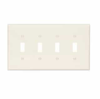 4-Gang Toggle Wall Plate, Mid-Size, Polycarbonate, Light Almond