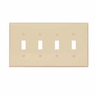 4-Gang Toggle Wall Plate, Mid-Size, Polycarbonate, Ivory