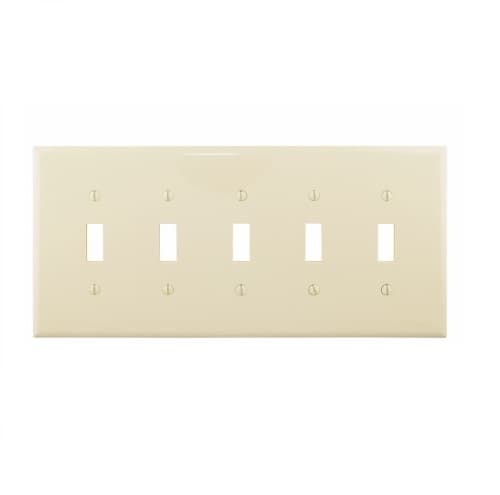 5-Gang Toggle Wall Plate, Mid-Size, Polycarbonate, Almond