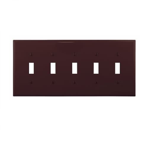 5-Gang Toggle Wall Plate, Mid-Size, Polycarbonate, Brown