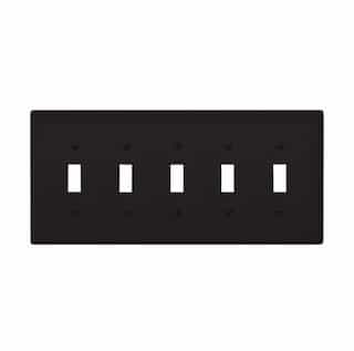 5-Gang Toggle Wall Plate, Mid-Size, Polycarbonate, Black