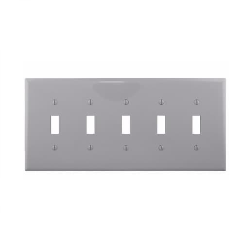 5-Gang Toggle Wall Plate, Mid-Size, Polycarbonate, Grey