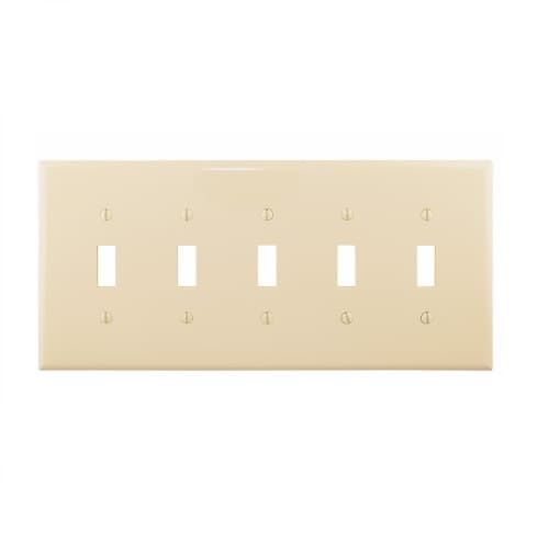 5-Gang Toggle Wall Plate, Mid-Size, Polycarbonate, Ivory