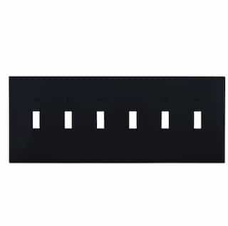 6-Gang Toggle Wall Plate, Mid-Size, Polycarbonate, Black