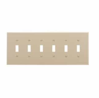 6-Gang Toggle Wall Plate, Mid-Size, Polycarbonate, Light Almond