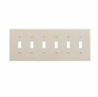 6-Gang Toggle Wall Plate, Mid-Size, Polycarbonate, Ivory