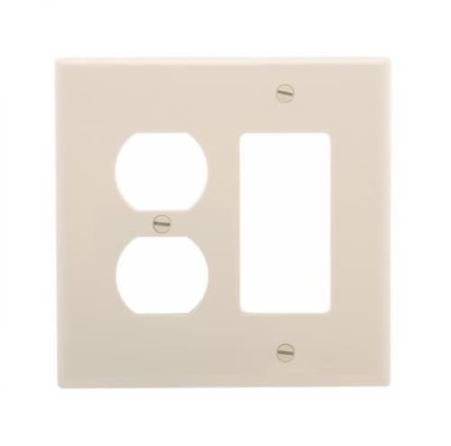 Eaton Wiring 2-Gang Combination Wall Plate, Mid-Size, Duplex & Decora, Almond