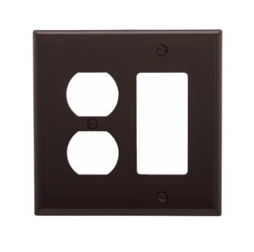 2-Gang Combination Wall Plate, Mid-Size, Duplex & Decora, Brown