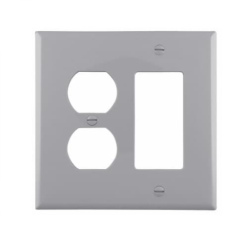 Eaton Wiring 2-Gang Combination Wall Plate, Mid-Size, Duplex & Decora, Gray