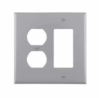 2-Gang Combination Wall Plate, Mid-Size, Duplex & Decora, Gray