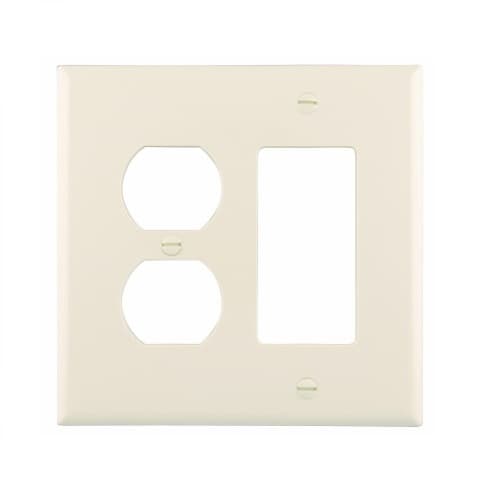 Eaton Wiring 2-Gang Combination Wall Plate, Mid-Size, Duplex & Decora, Light Almond