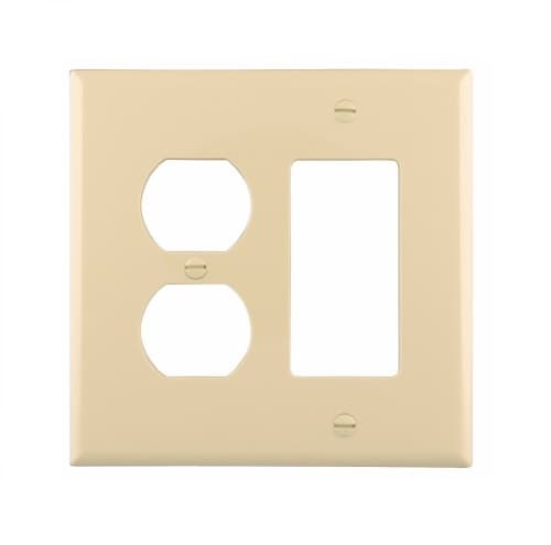 Eaton Wiring 2-Gang Combination Wall Plate, Mid-Size, Duplex & Decora, Ivory
