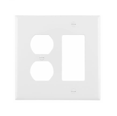 Eaton Wiring 2-Gang Combination Wall Plate, Mid-Size, Duplex & Decora, White