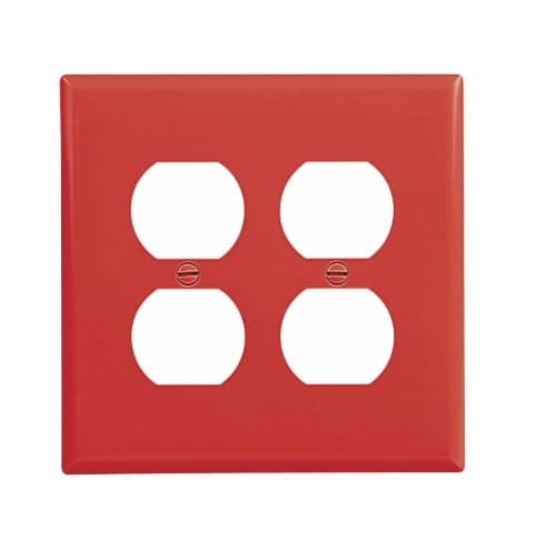 2-Gang Duplex Wall Plate, Mid-Size, Polycarbonate, Red