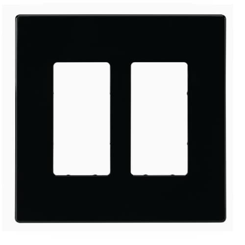 2-Gang Decorative Wall Plate, Mid-Size, Screwless, Polycarbonate, Black