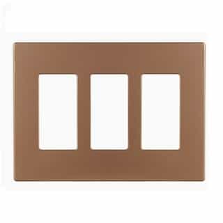 3-Gang Decora Wall Plate, Mid-Size, Screwless, Polycarbonate, Brushed Bronze