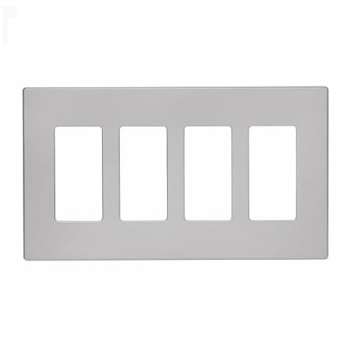 4-Gang Decora Wall Plate, Mid-Size, Screwless, Polycarbonate, Silver Granite