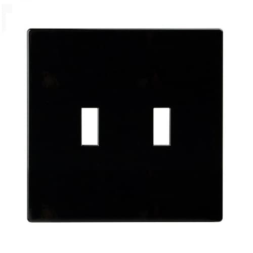 2-Gang Toggle Wall Plate, Mid-Size, Screwless, Polycarbonate, Black