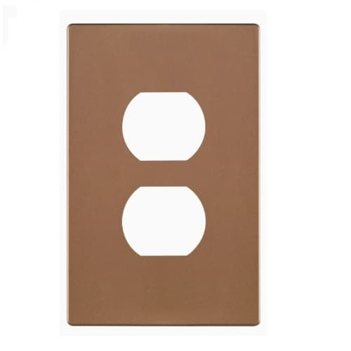 1-Gang Duplex Receptacle Wall Plate, Mid-Size, Screwless, Polycarbonate, Brushed Bronze