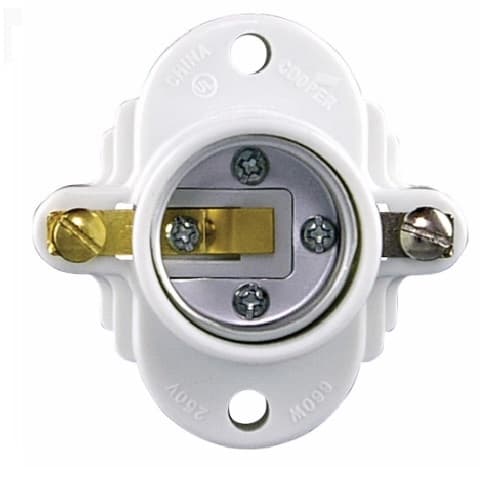 660W Cleat Socket, Medium Base, Thermoset, Keyless Switch, White