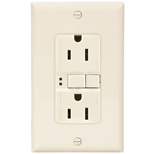 15 Amp Duplex GFCI Receptacle Outlet w/ Mid-Size Wallplate, Almond