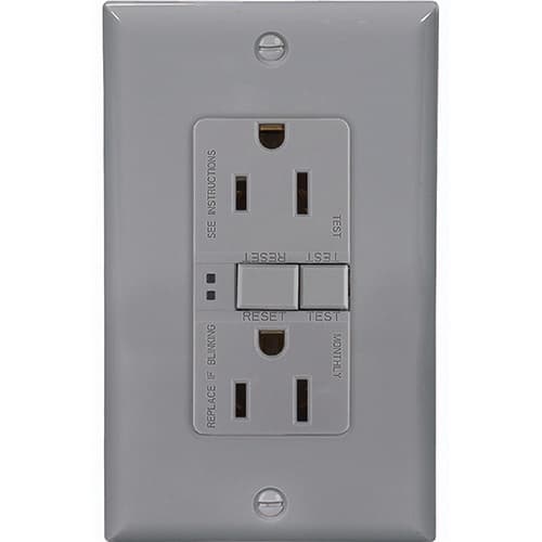 Eaton Wiring 15 Amp Duplex GFCI Receptacle Outlet, Gray