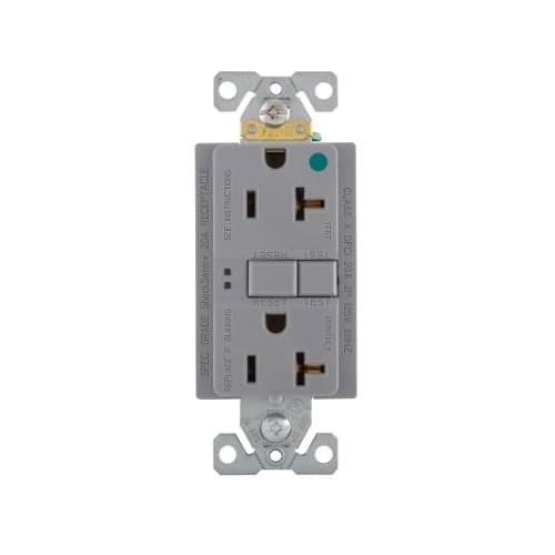 Eaton Wiring 20 Amp Hospital Grade GFCI Receptacle Outlet, Gray