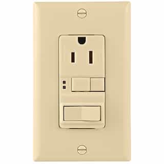 15 Amp Mid-Size GFCI Receptacle Outlet w/Feed-Through Single-Pole Switch, Ivory
