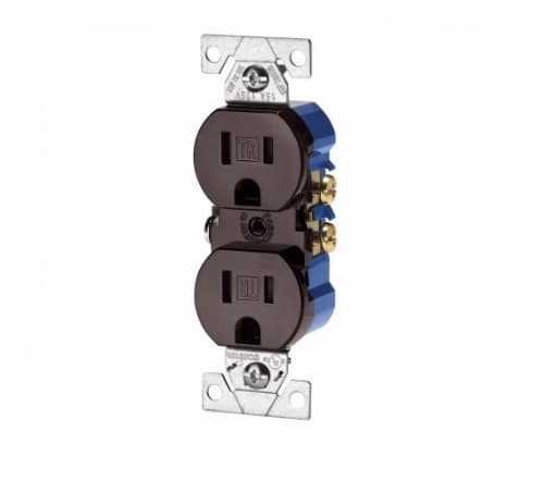 15 Amp Duplex Receptacle, Auto-Grounded, Tamper Resistant, Brown