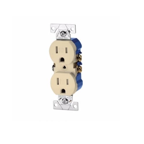 15 Amp Duplex Receptacle, Auto-Grounded, Tamper Resistant, Ivory