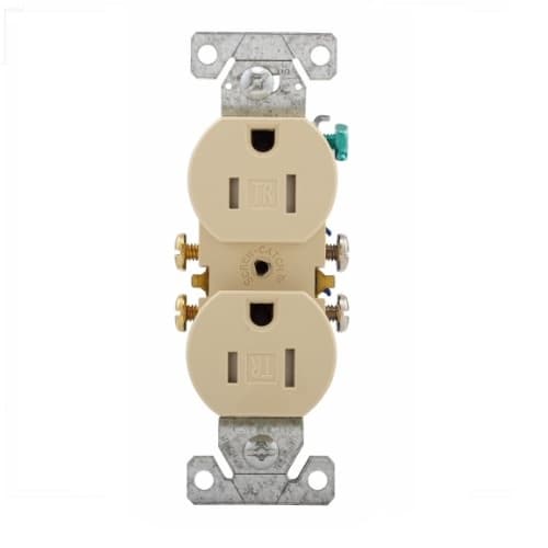 Eaton Wiring 15 Amp Duplex Receptacle, Tamper Resistant, 2-Pole, #14-10 AWG, Ivory