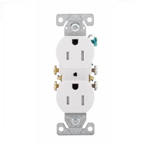 15 Amp Duplex Receptacle, Tamper Resistant, 2-Pole, #14-10 AWG, White