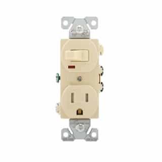 15A TR Switch/Duplex Combo Receptacle, 1-Pole, #14-12 AWG, 125V, Ivory