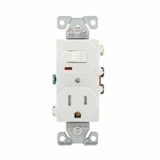 15A TR Switch/Duplex Combo Receptacle, 1-Pole, #14-12 AWG, 125V, White