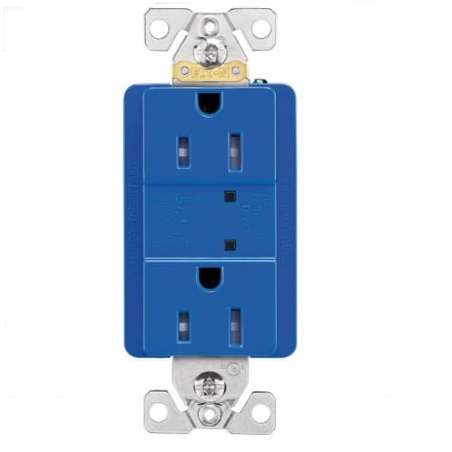 15 Amp Duplex Receptacle w/ Surge Protection & LED Indicator, 2-Pole, 125V, Blue