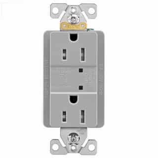 15A TR Surge Protection Duplex Receptacle, 2P3W, #14-10 AWG, 125V, GRY