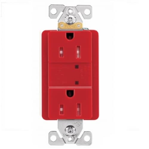 15 Amp Duplex Receptacle w/ Surge Protection & LED Indicator, 2-Pole, 125V, Red