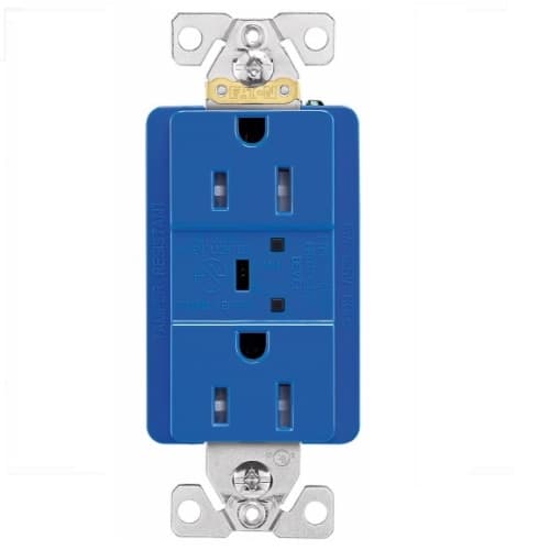 15 Amp Duplex Receptacle w/ Surge Protection Alarm & LED Indicator, 2-Pole, 125V, Blue