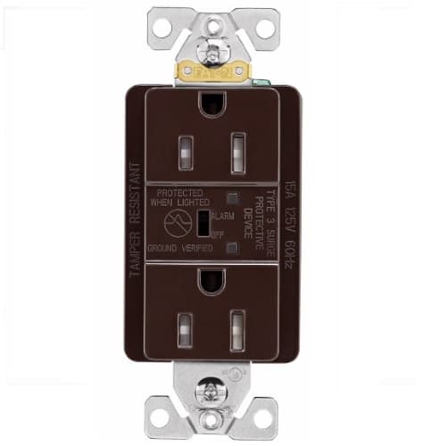 Eaton Wiring 15A Duplex Receptacle w/ Surge Protection & Alarm, 125V, Brown