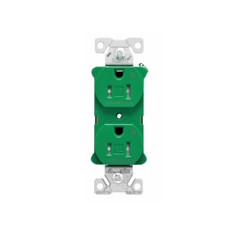 15 Amp Dual Controlled Duplex Receptacle, Tamper Resistant, Green