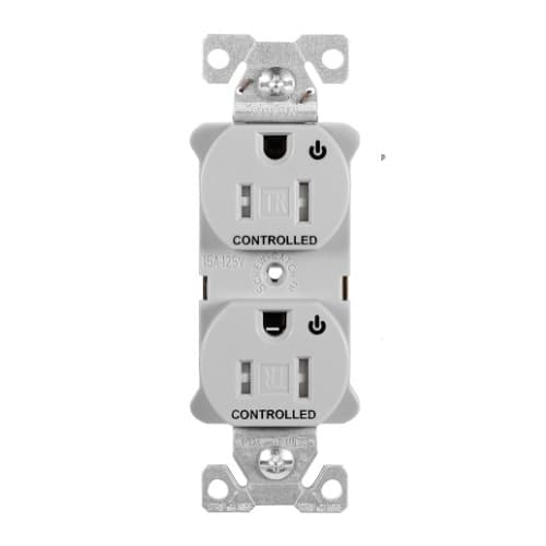 Eaton Wiring 15 Amp Dual Controlled Duplex Receptacle, Tamper Resistant, Gray