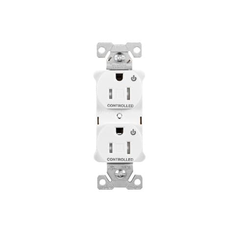 15 Amp Dual Controlled Duplex Receptacle, Tamper Resistant, White