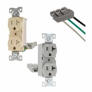 15A TR Back & Side Wire Duplex Receptacle, 2-Pole, 3-Wire, 125V, Gray