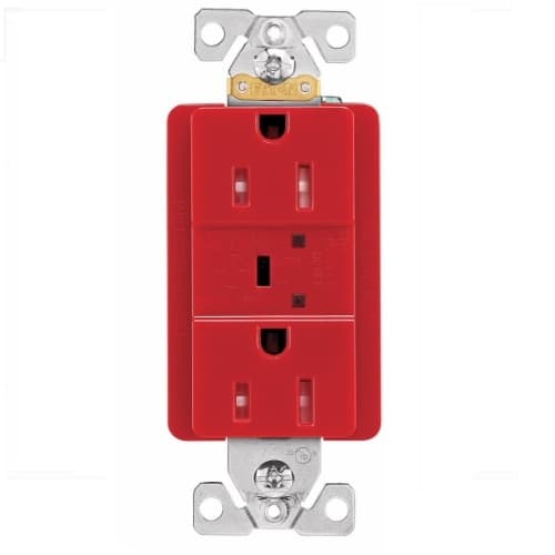 15 Amp Duplex Receptacle w/ Surge Protection Alarm & LED Indicator, 2-Pole, 125V, Red