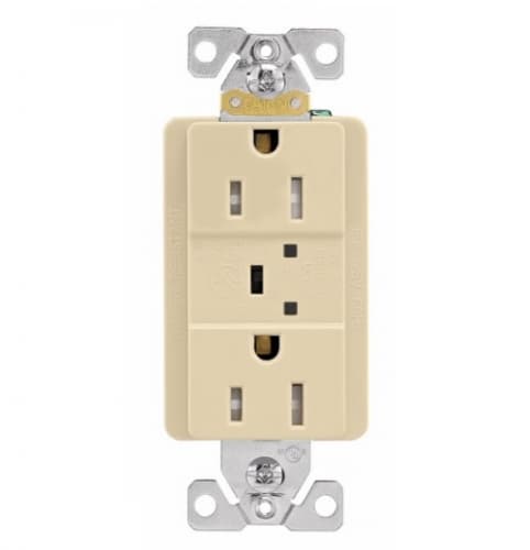 Eaton Wiring 15A Duplex Receptacle w/ Surge Protection & Alarm, 125V, Ivory
