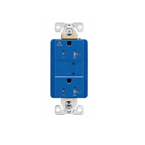 20 Amp Duplex Receptacle w/LED Indicators, Commercial Grade, Blue