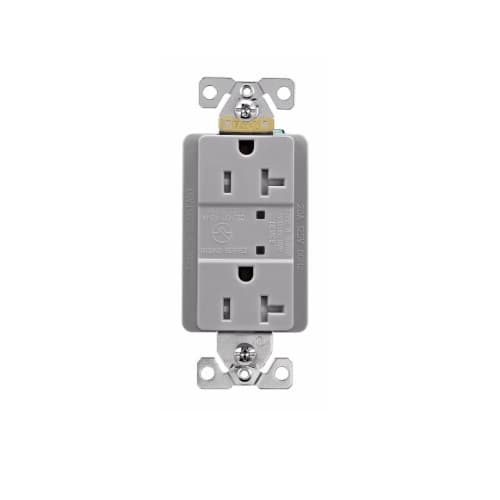 20 Amp Duplex Receptacle w/LED Indicators, Commercial Grade, Gray